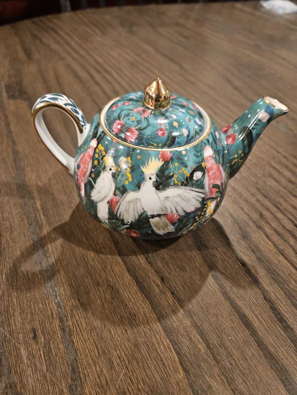 Taiwan T2 Tea Bone China Green Birds Teapot - Picture 2 of 9